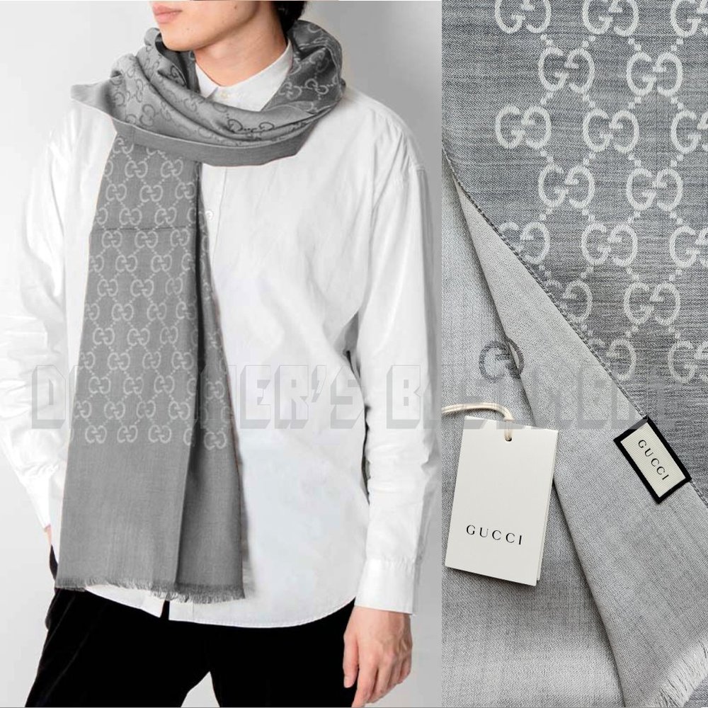 GUCCI light & Heather Gray GGNAT wool & silk 18x70" shawl Pashmina scarf NWT